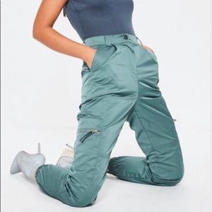 Teal shell suit cargo trousers
